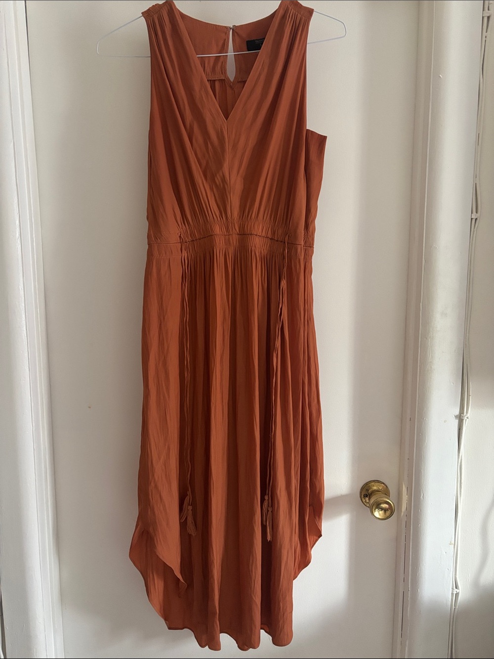 ❤️ Tahari Rust Terracotta Sleeveless C-Neck Midi Maxi Dress Lightweight Medium